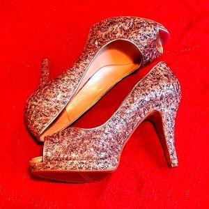 NWOB Nine West Sparkle Shimmer Party Peep-Toe Heels 9.5 Metallic NYE RARE!
